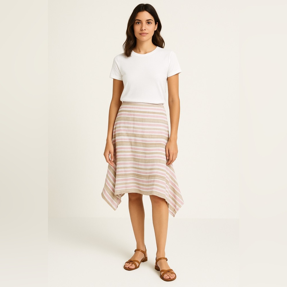 Women’s Sisley Striped Linen Lagenlook Asymmetrical Side Hem Side Zip Skirt Sz 6